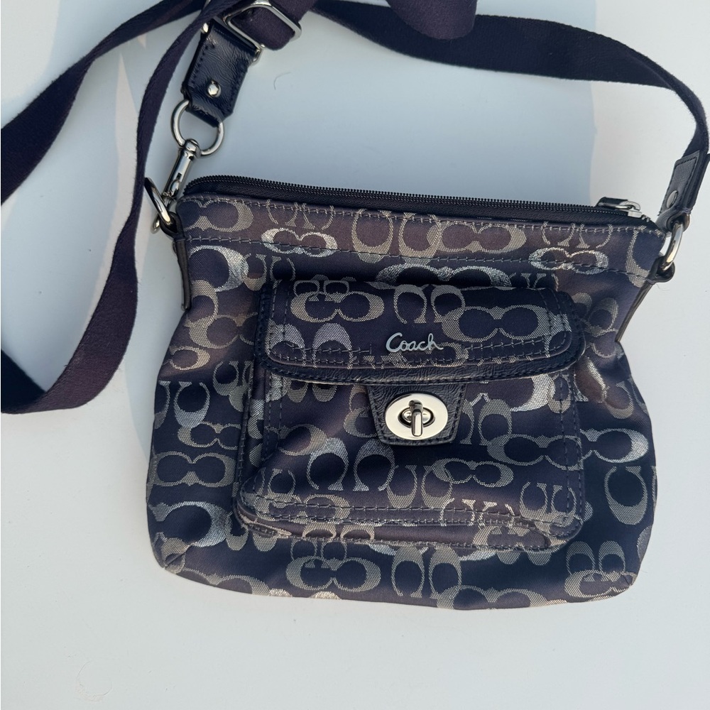 Coach Signature Black and Gray Crossbody Bag